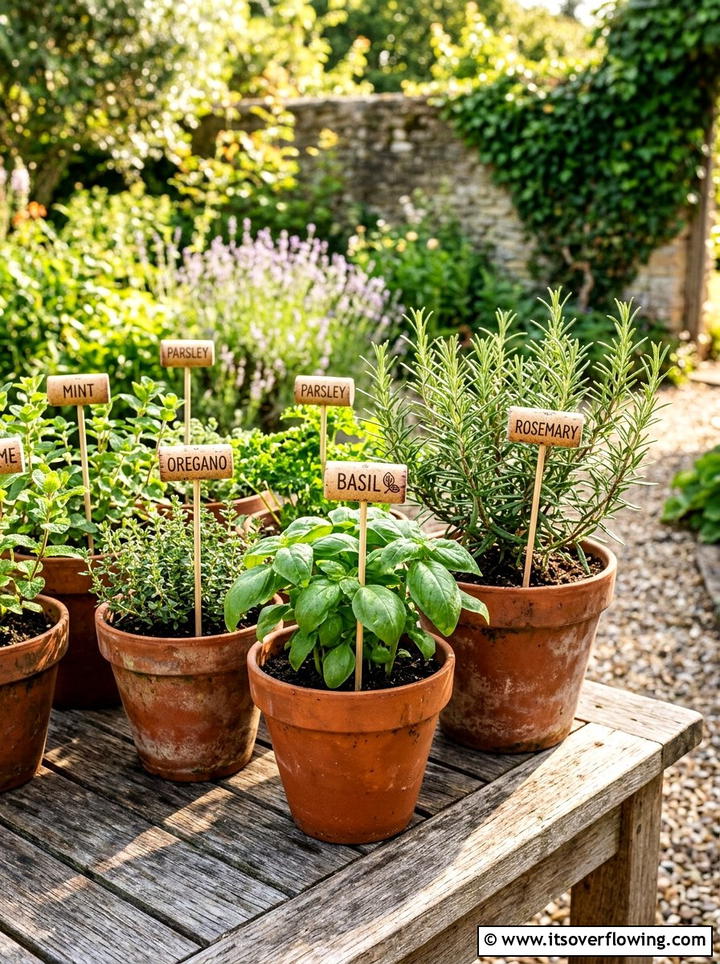 Wine cork markers - 25 recycled garden ideas with plant labels