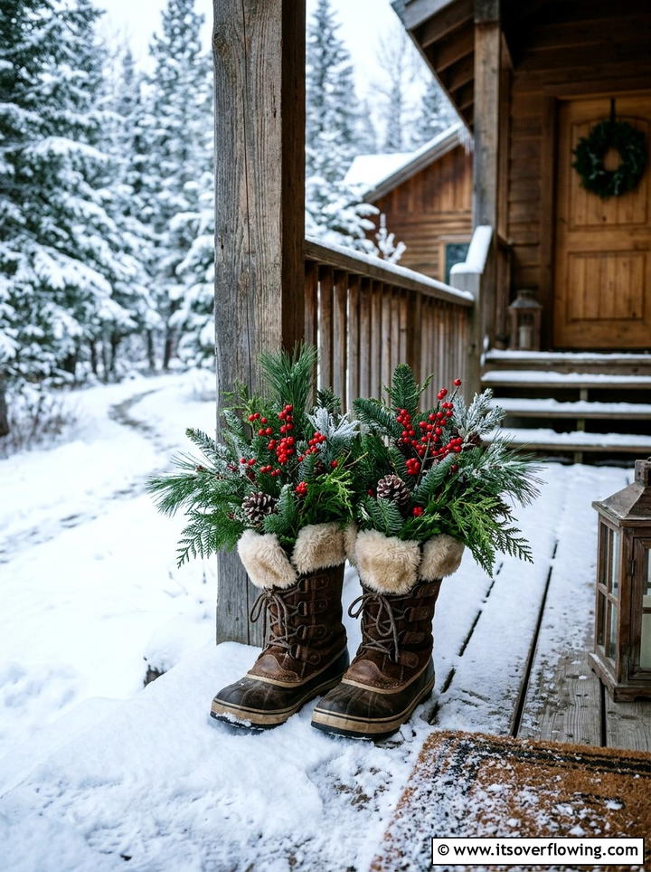 Winter Boot Porch Accent - 25 upcycled garden ideas with old boots