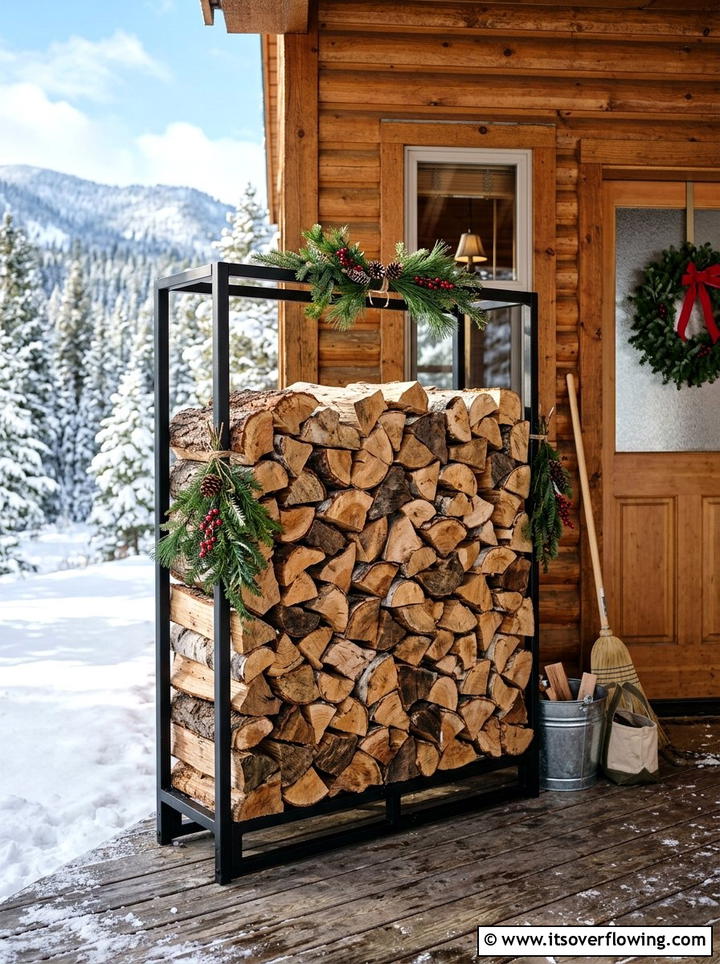 Winter Firewood Porch Stack - 25 front porch ideas with winter decor