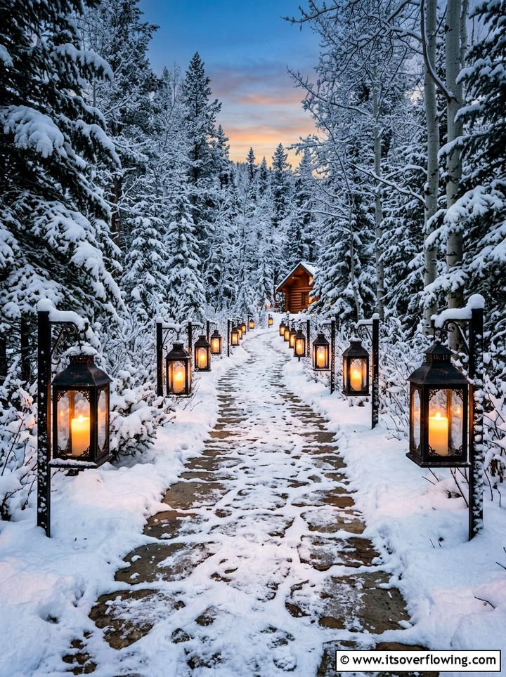 Winter Lantern Pathway - 25 backyard decorating ideas with seasonal decor