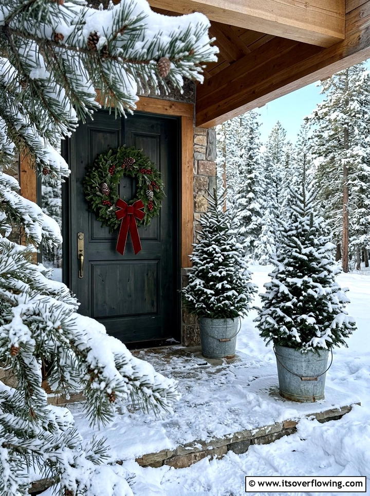 Winter Pine Branch - 25 front porch ideas with seasonal wreaths
