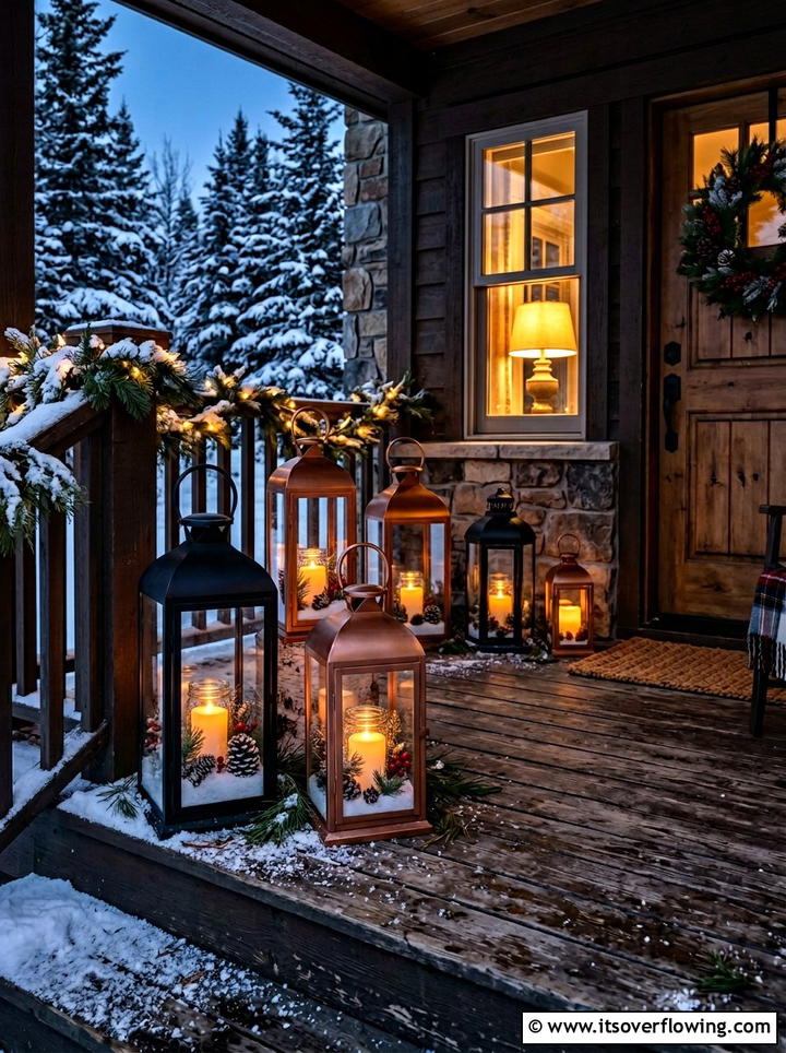 Winter Porch Lantern Display - 25 front porch ideas with winter decor