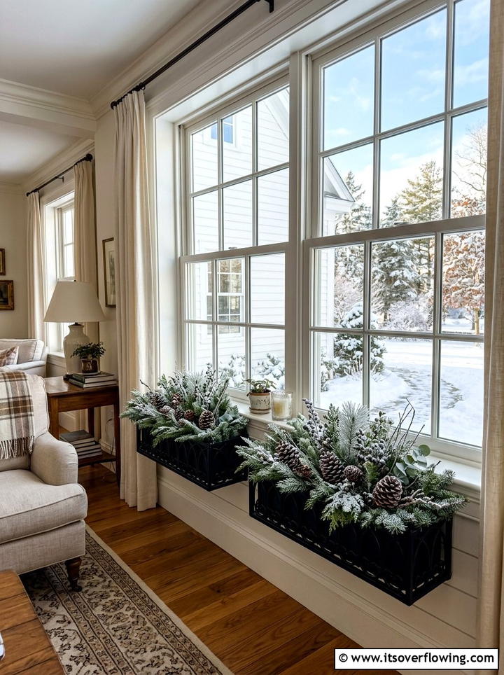 Winter Window Boxes - 25 front porch decor ideas for winter