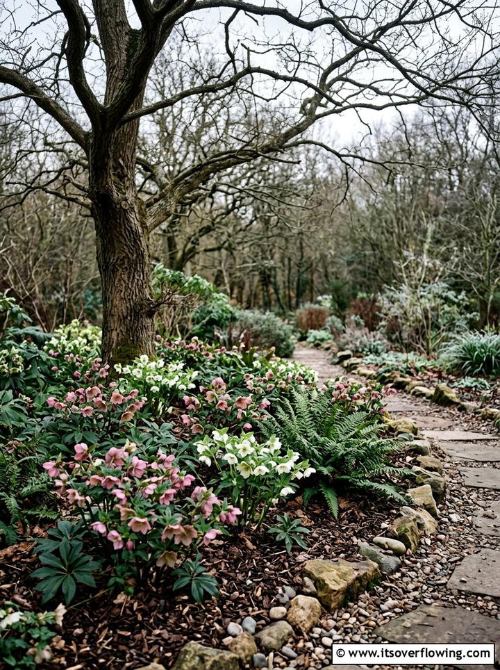 Winter hellebore corner - 25 garden design ideas with seasonal flowers
