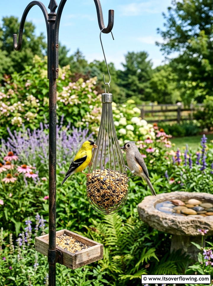 Wire Bird Feeder - 25 recycled garden ideas with recycled metal art