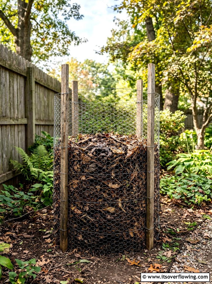 Wire Mesh Leaf Cage - 25 recycled garden ideas with leaf mold bins