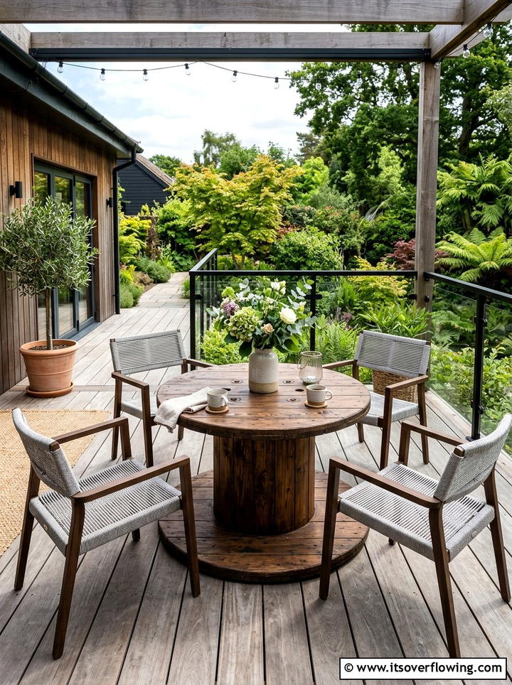Wire Spool Garden Table - 25 upcycled garden ideas with modern style