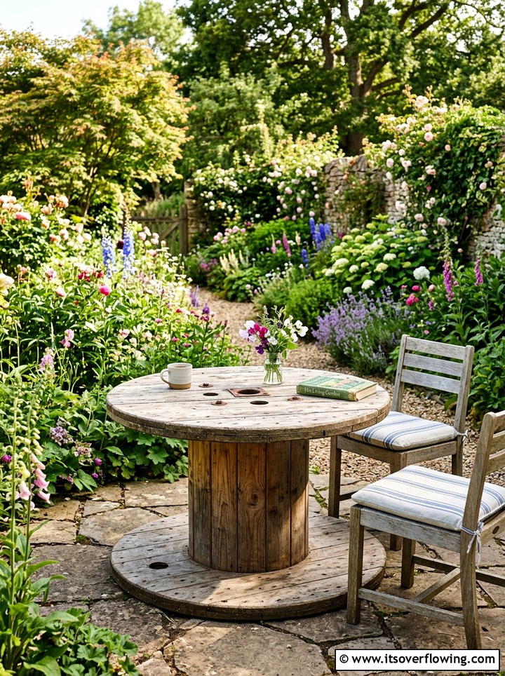 Wire Spool Outdoor Table - 25 upcycled garden ideas for schools