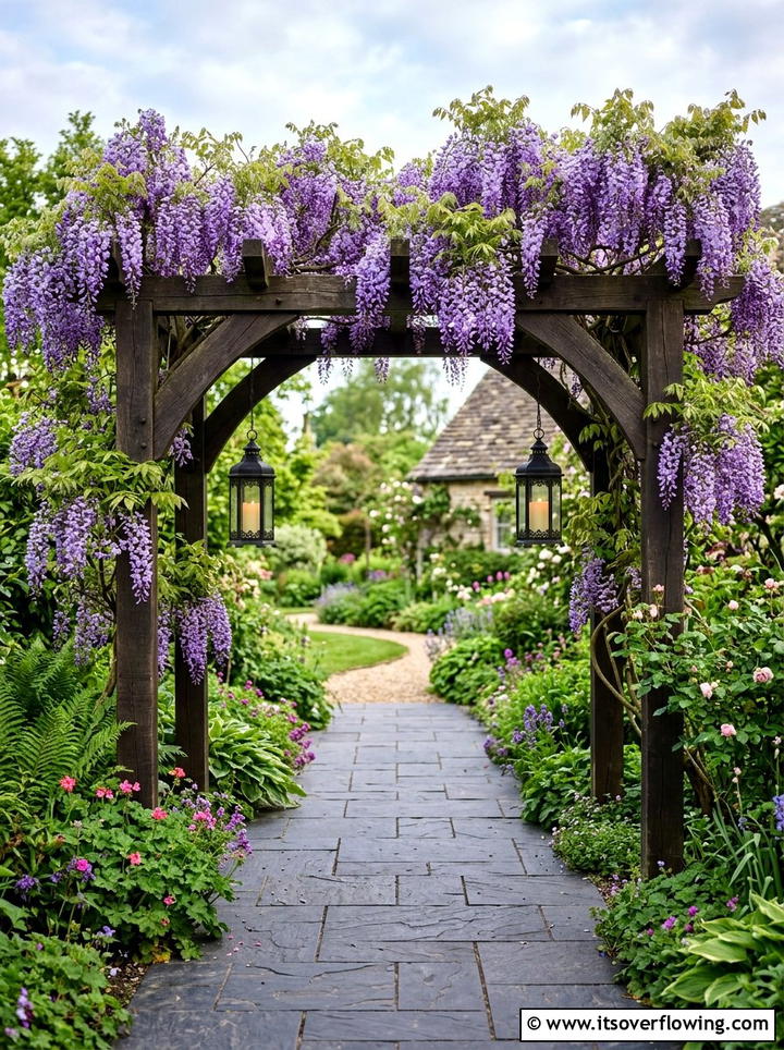 Wisteria Archway Entrance - 25 front porch ideas with trellis vines