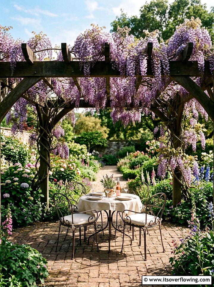 Wisteria Covered Pergola - 25 garden design ideas with privacy screens