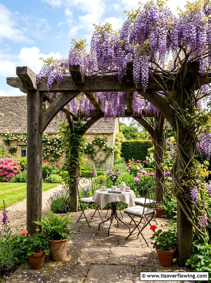 Wisteria covered pergola - 25 garden ideas for cottage homes