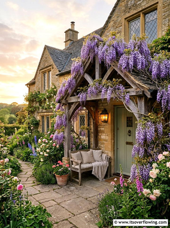 Wisteria draping porch decor - 25 front porch ideas with door garland