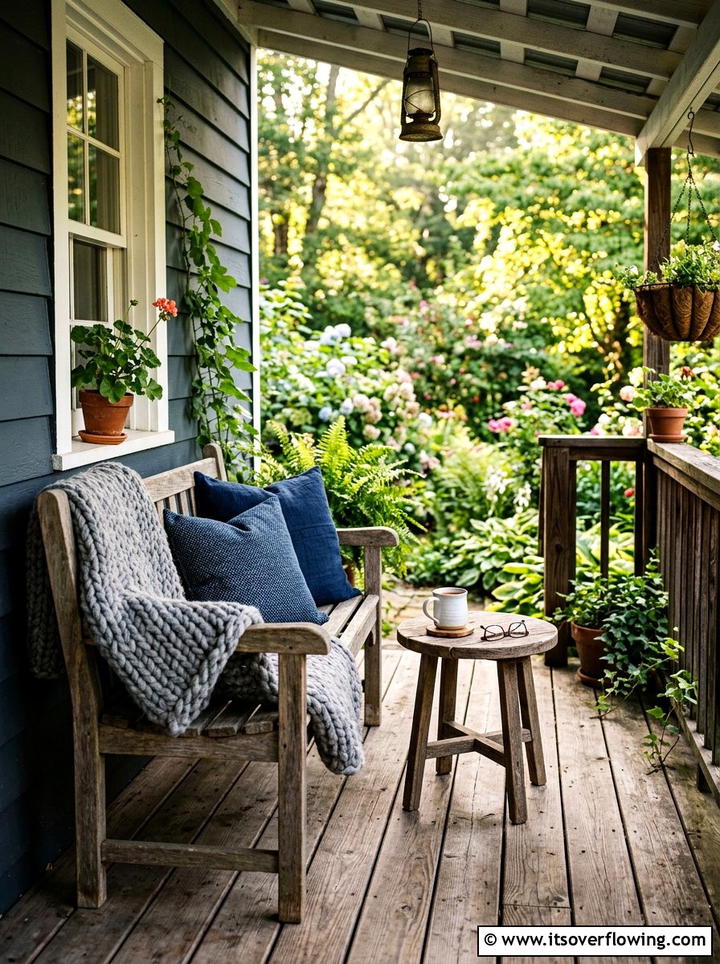 Wood Bench With Seasonal Blankets - 25 front porch decor ideas with asymmetrical layout