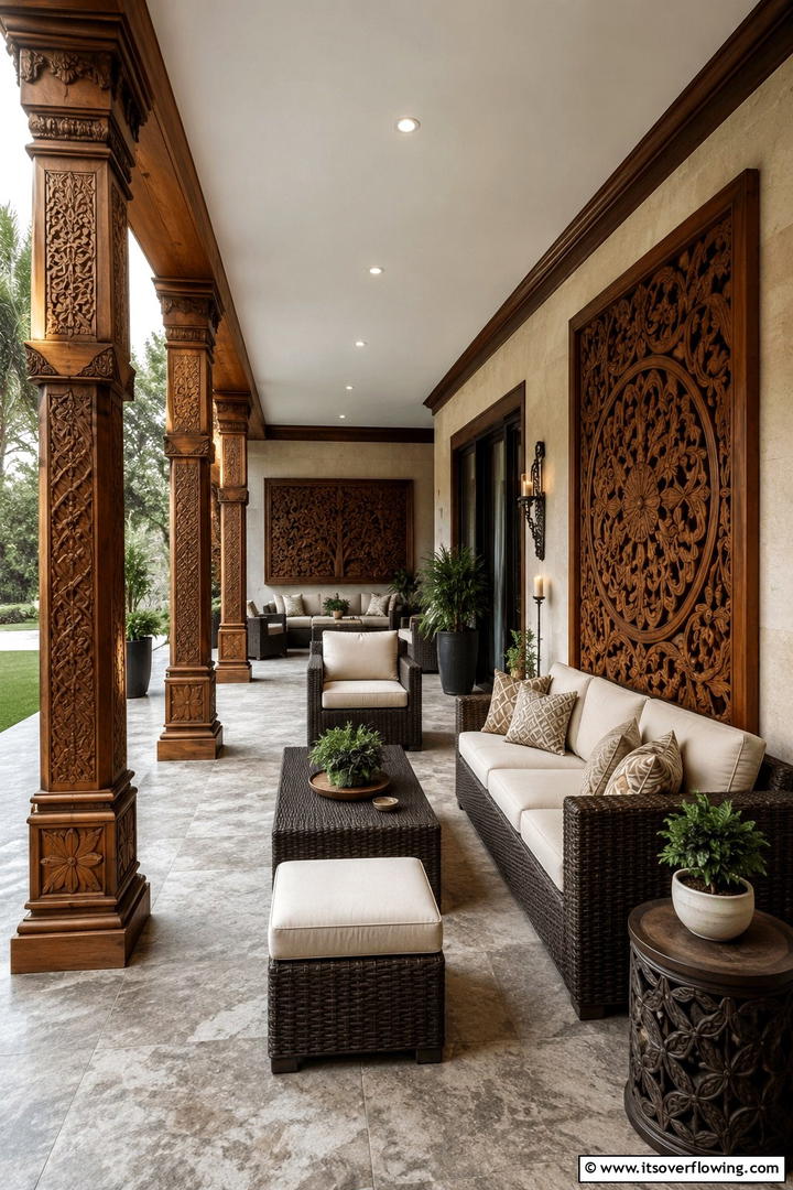 Wood Carved Accent Pieces - 30 Rustic Patio Ideas for a Charming Outdoor Relaxation Spot