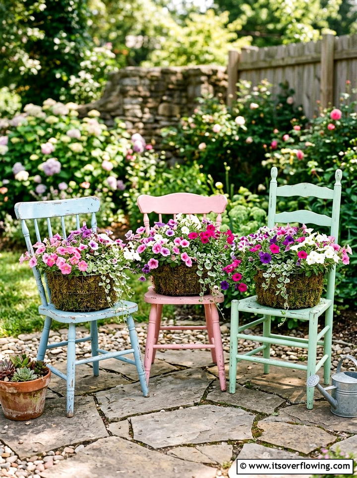 Wood Chair Planter - 25 backyard ideas with old furniture