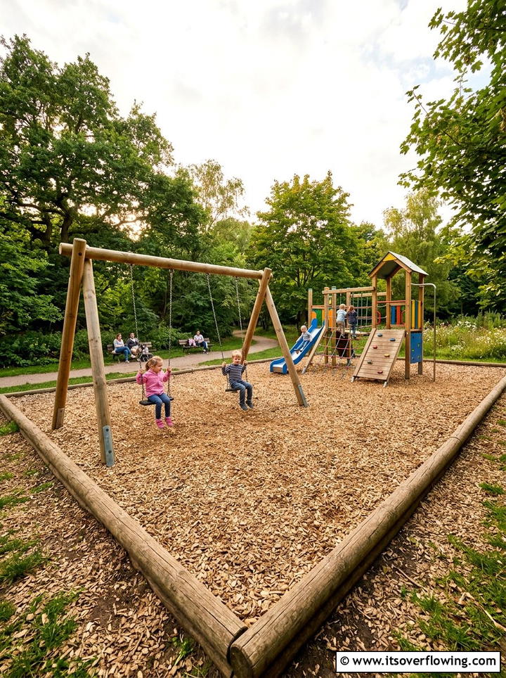 Wood Chip Play Area - 25 cheap garden ideas with no grass landscaping