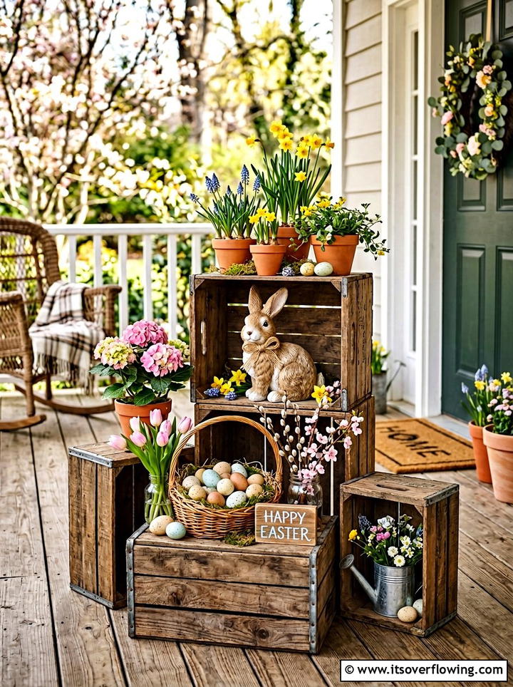 Wood Crate Easter Vignette - 25 front porch decor ideas for easter