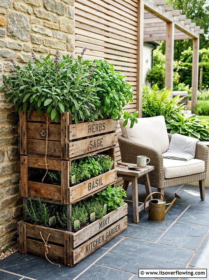 Wood Crate Planter - 25 upcycled garden ideas with herb planters