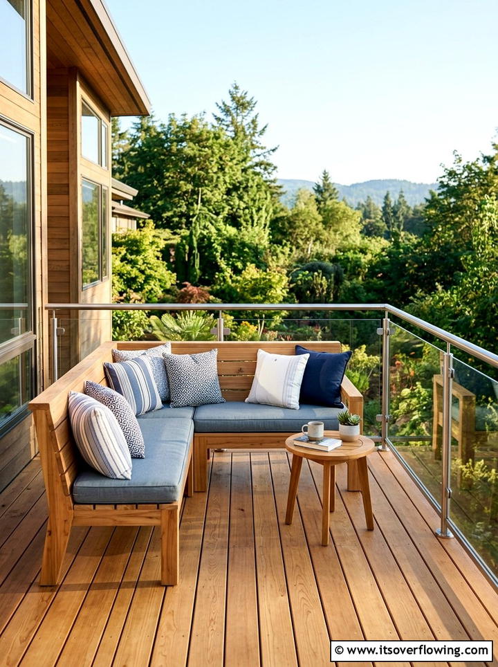 Wood Deck Corner Bench - 25 garden ideas with bench seating