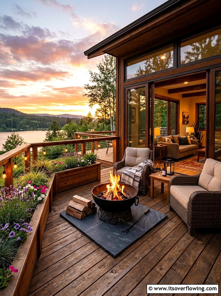 Wood Deck Fire Bowl Corner - 25 small garden ideas with fire bowl