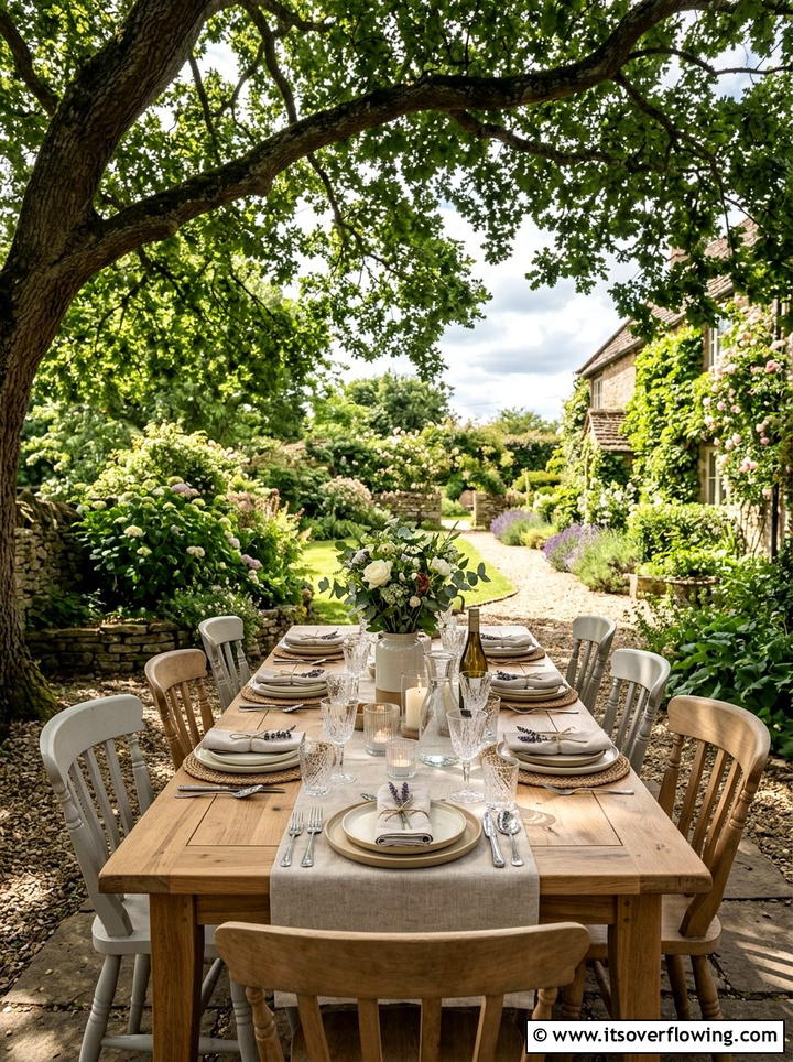 Wood Dining Table - 25 garden decor ideas with neutral tones