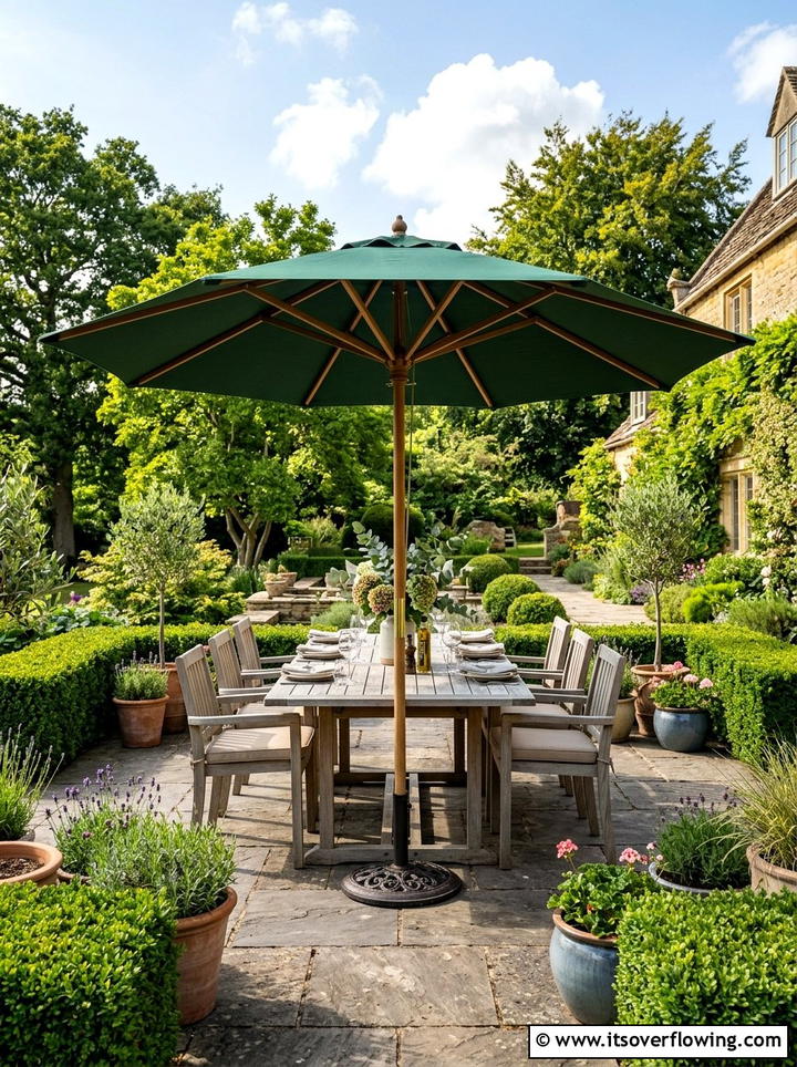 Wood Frame Market Umbrella - 25 garden decor ideas with umbrellas
