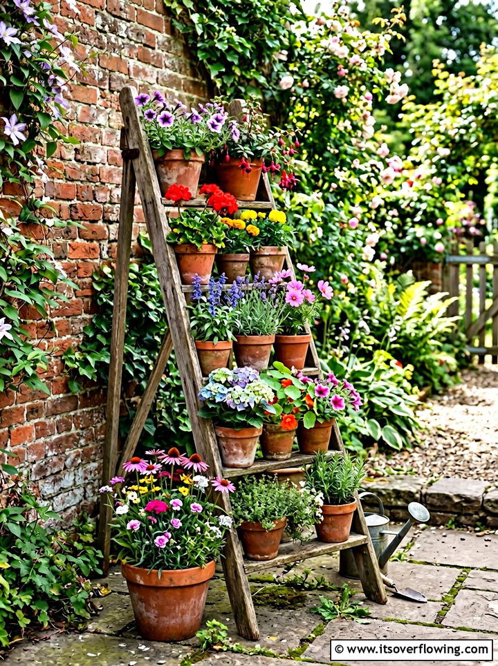 Wood Ladder Plant Stands - 25 recycled garden ideas with eco friendly decor