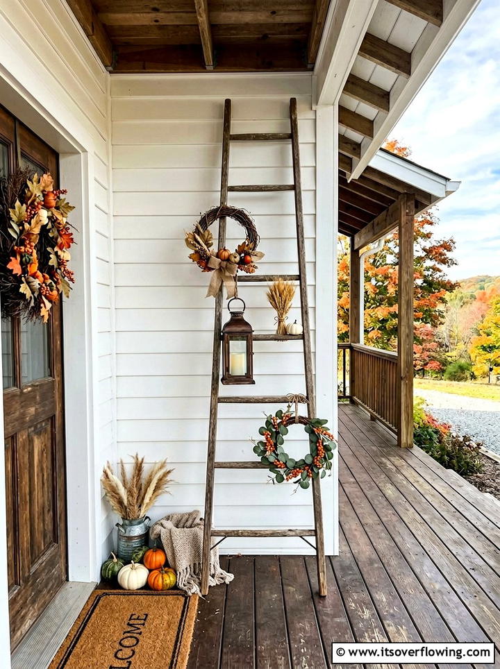 Wood Ladder With Autumn Decor - 25 front porch ideas with fall decor