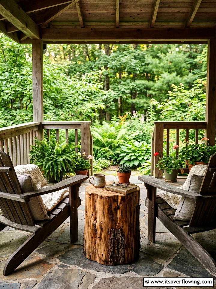 Wood Log Side Table - 25 front porch decor ideas with rustic accents