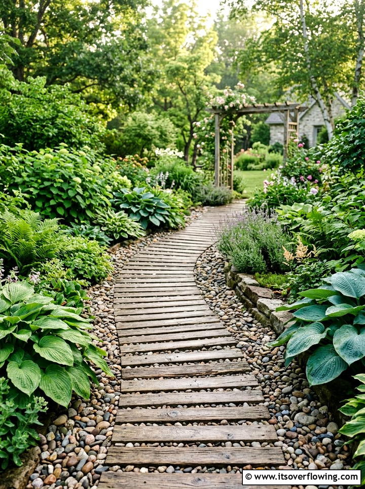 Wood Pallet Path - 25 recycled garden ideas with pebbles