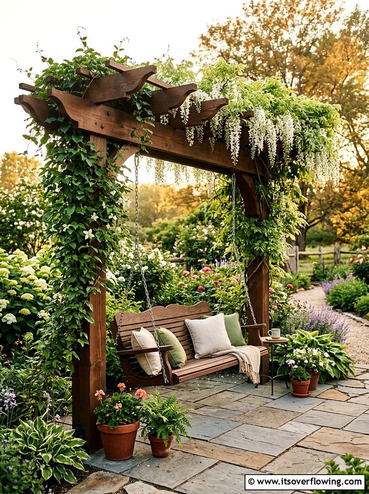 Wood Pergola Swing - 25 backyard ideas with swings
