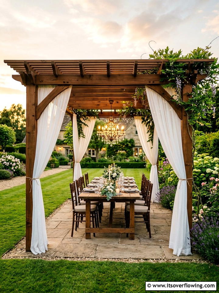 Wood Pergola With Curtains - 25 garden decor ideas for cozy evenings
