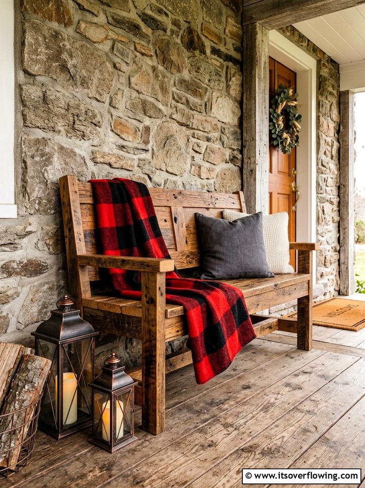 Wood Porch Bench - 25 front porch decor ideas with throws