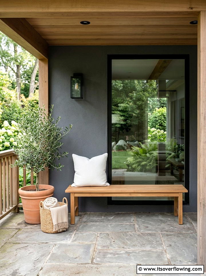 Wood Porch Bench - 25 front porch decor ideas with modern minimal look