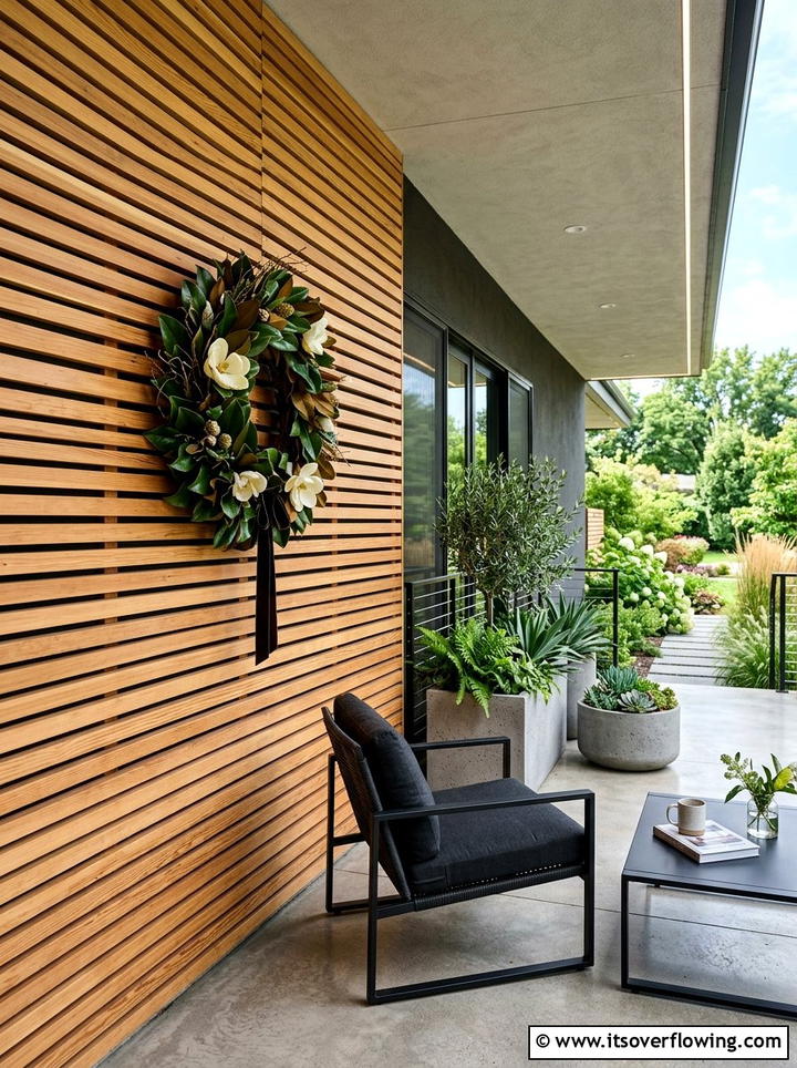 Wood Slat Porch Wall - 25 front porch decor ideas with magnolia wreath