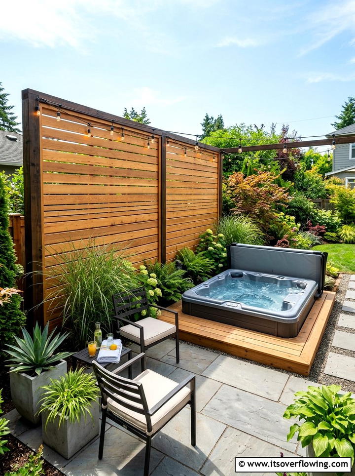 Wood Slat Privacy Screen - 25 backyard ideas with modern landscape
