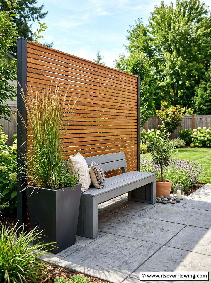 Wood Slat Privacy Screen Seating - 25 creative garden ideas with seating nooks