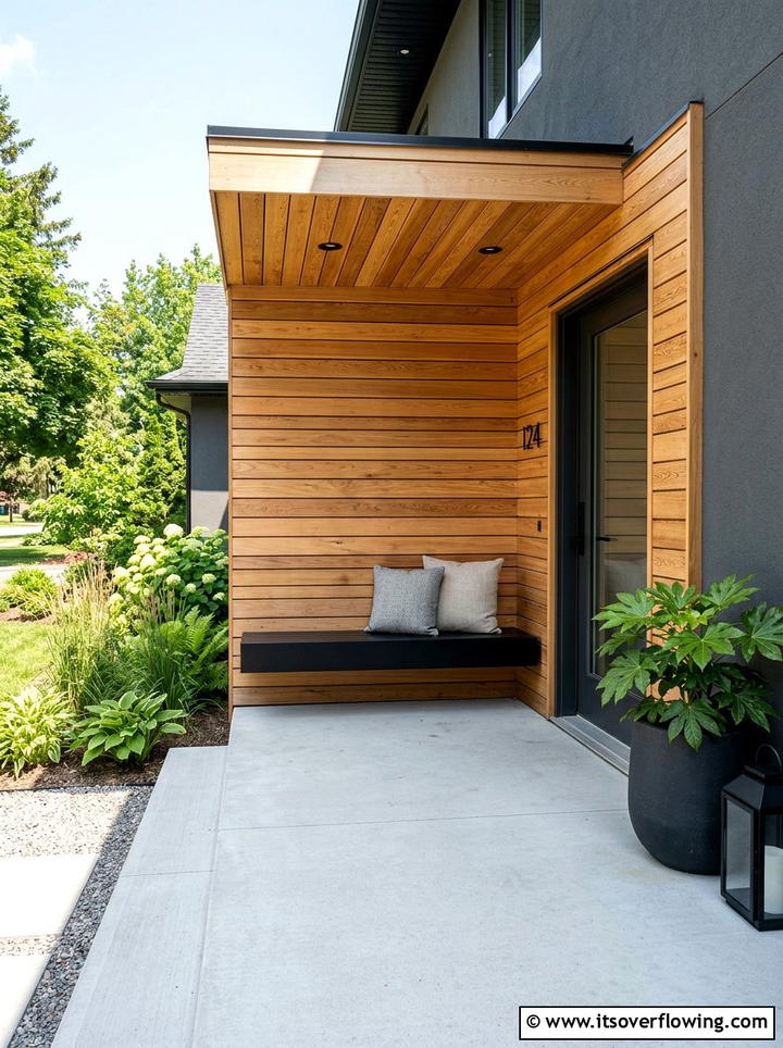 Wood Slat Wall - 25 front porch decor ideas with modern minimal look
