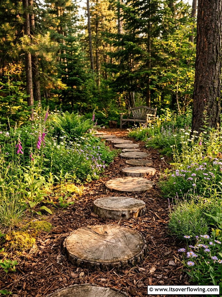 Wood Slice Backyard Path - 25 backyard decorating ideas with stepping stones