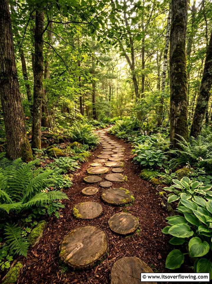 Wood Slice Garden Path - 25 backyard ideas with stepping stones
