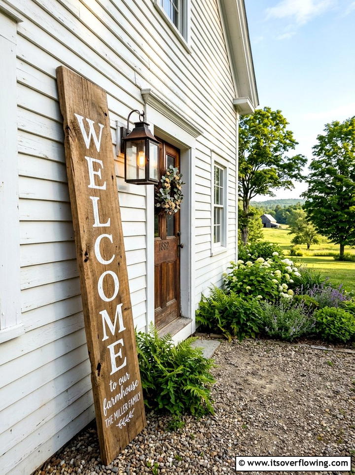 Wood Welcome Sign - 25 front porch decor ideas with farmhouse charm