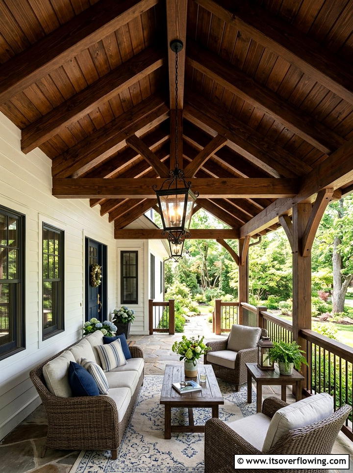 Wood beam ceiling - 25 front porch decor ideas with natural wood