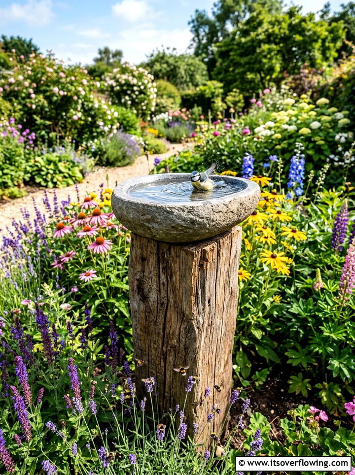 Wood bird bath stand - 25 garden decor ideas with reclaimed wood