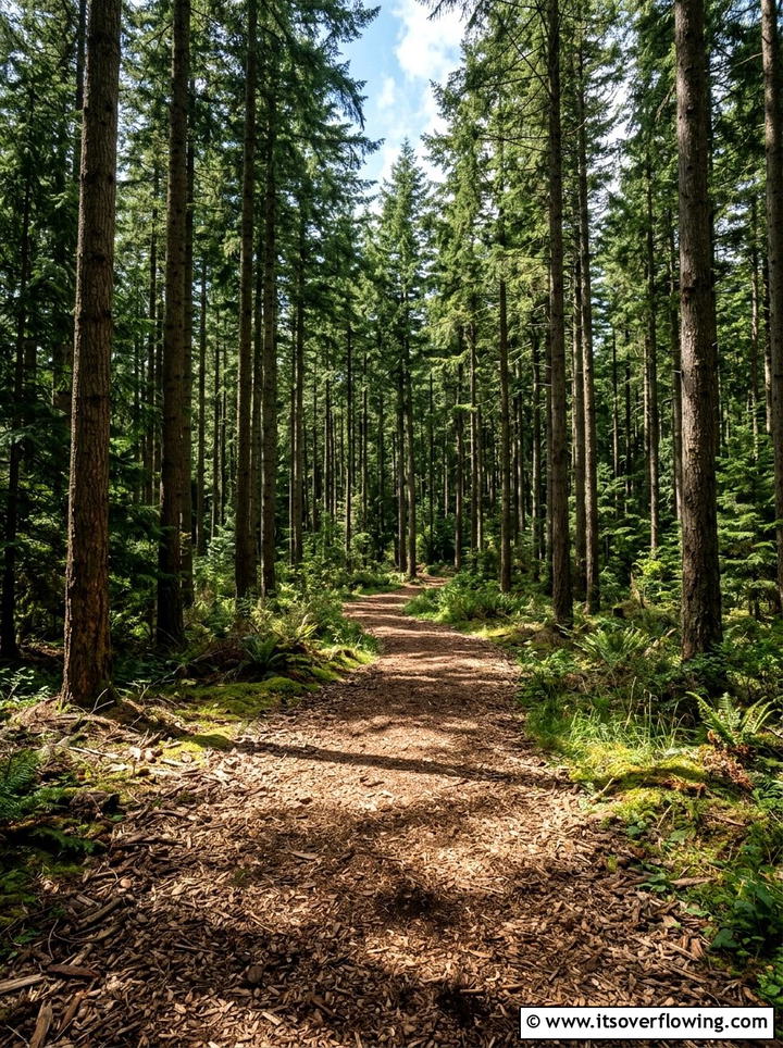 Wood chip path through pine forest - 25 creative garden ideas with secret pathways