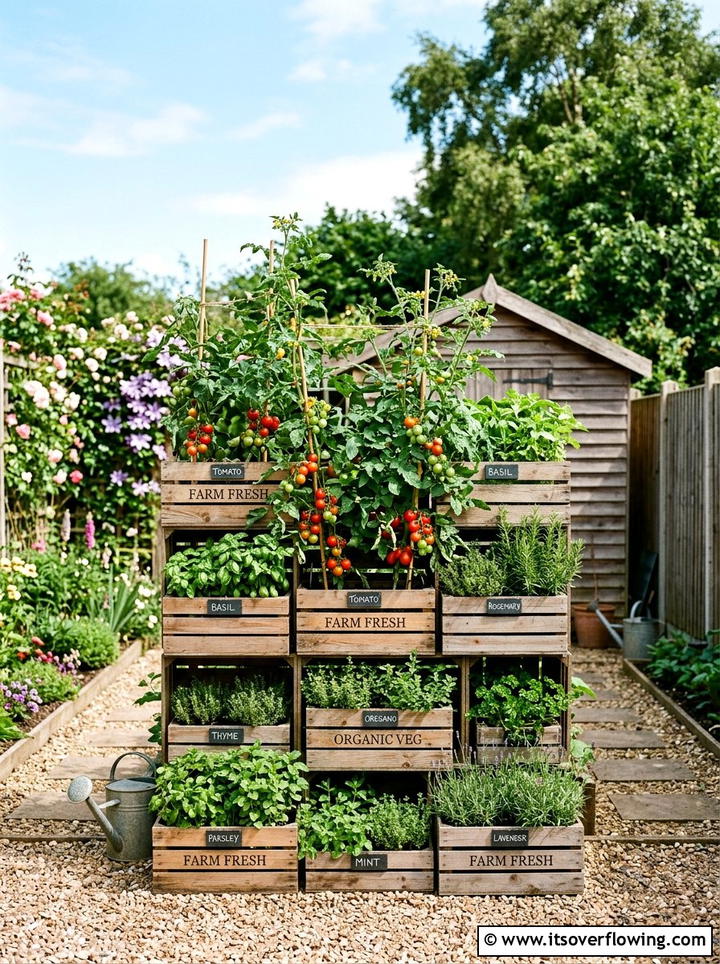 Wood crate vertical garden - 25 upcycled garden ideas with vertical gardens