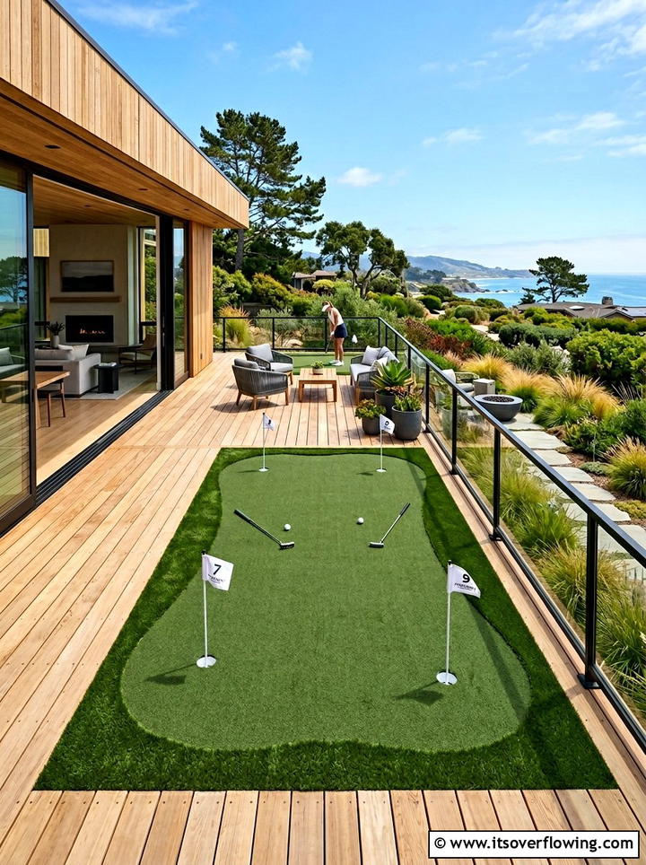 Wood deck with putting green - 25 backyard ideas with putting green