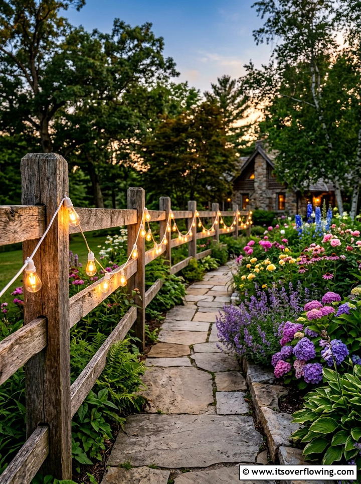 Wood fence lighting - 25 garden decor ideas with string bulb lights