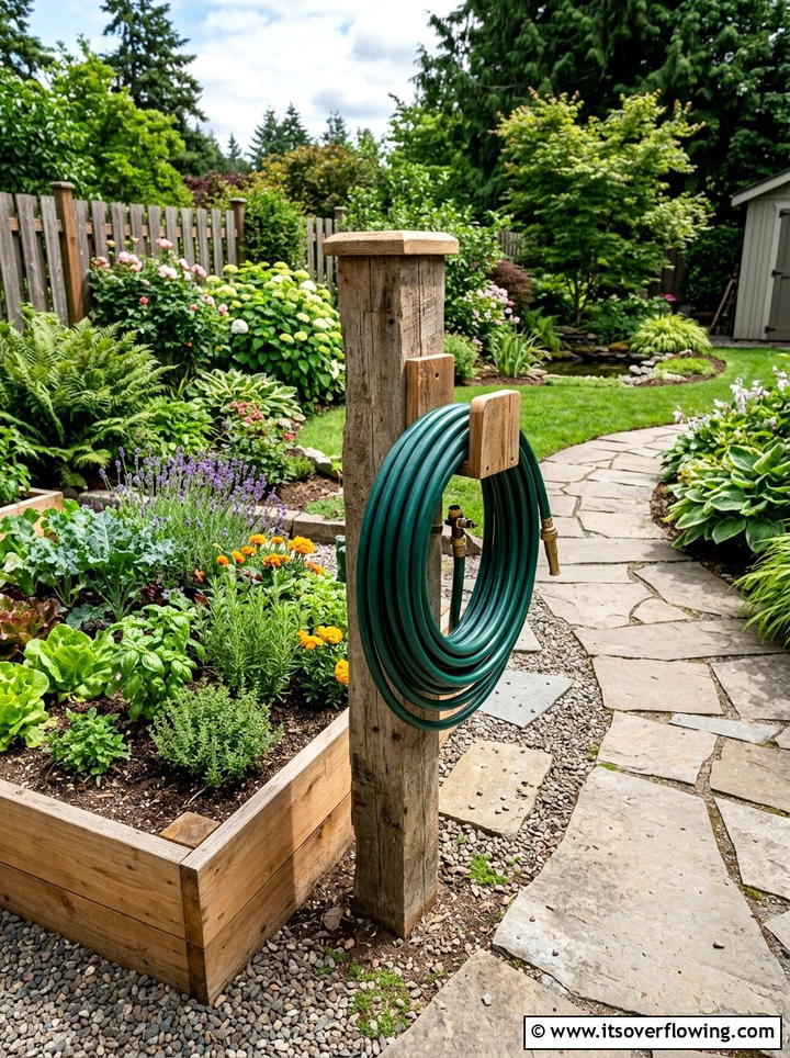 Wood garden hose holder - 25 garden decor ideas with reclaimed wood
