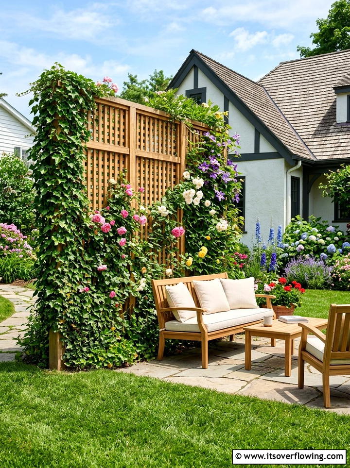Wood lattice privacy screen - 25 backyard ideas with trellis fence