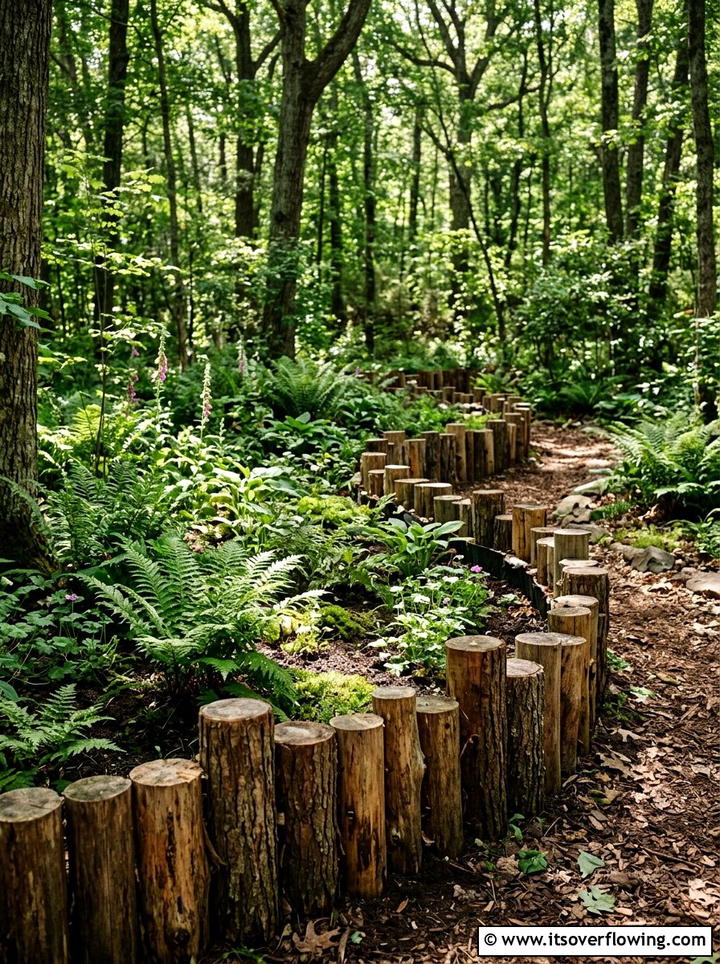 Wood log border - 25 garden ideas with garden edging